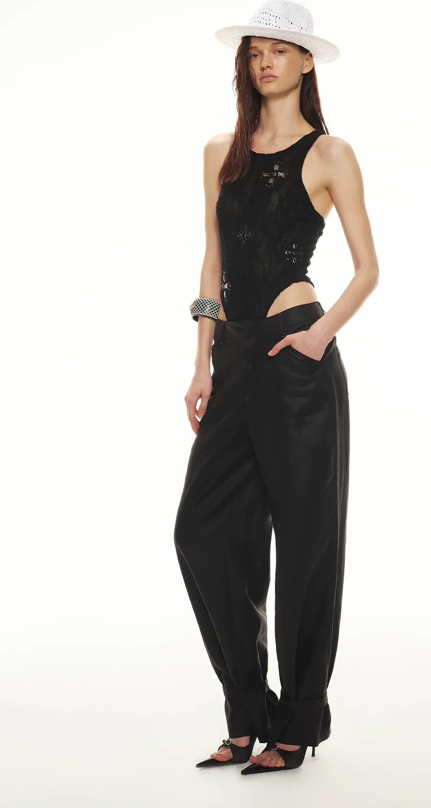 Tencel Linen Vintage Contrast Stitch Casual Pants
