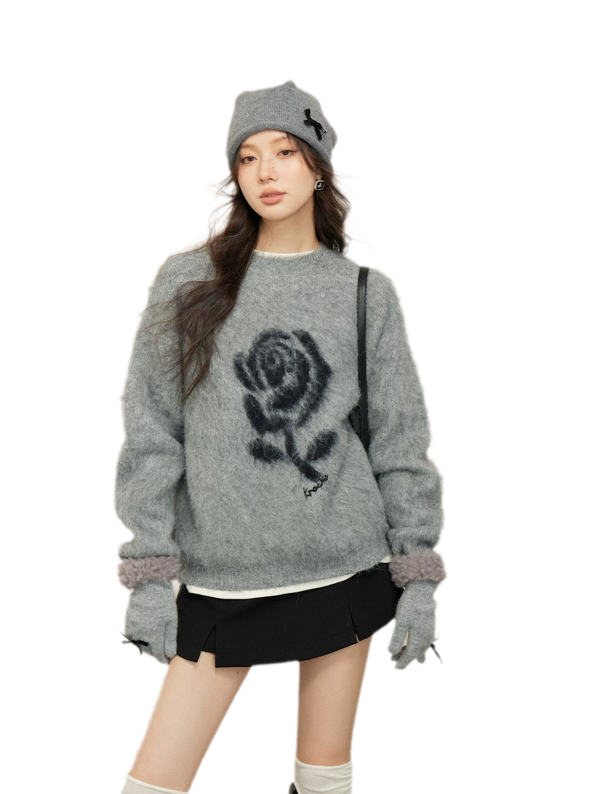 Rose Jacquard Grey Sweater