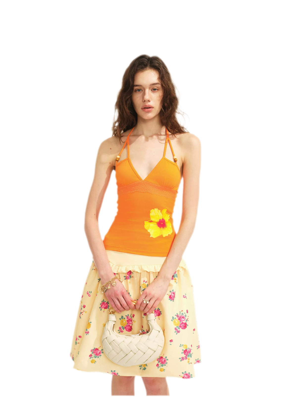 Beaded Floral Halter Tank Top