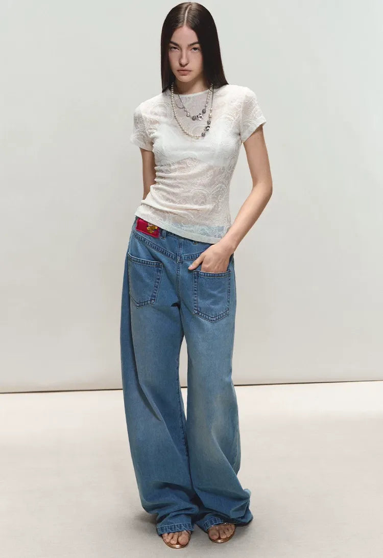 Sheer Wool Lace Paisley Short Sleeve T-shirt