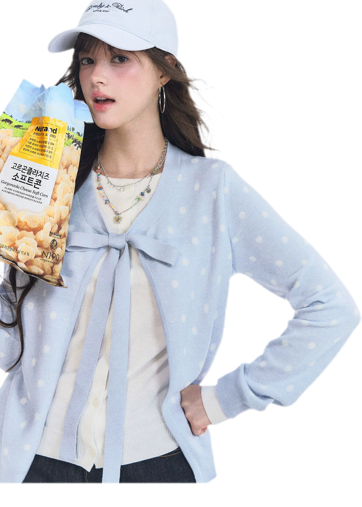 Polka-Dot Tie Bow Cardigan