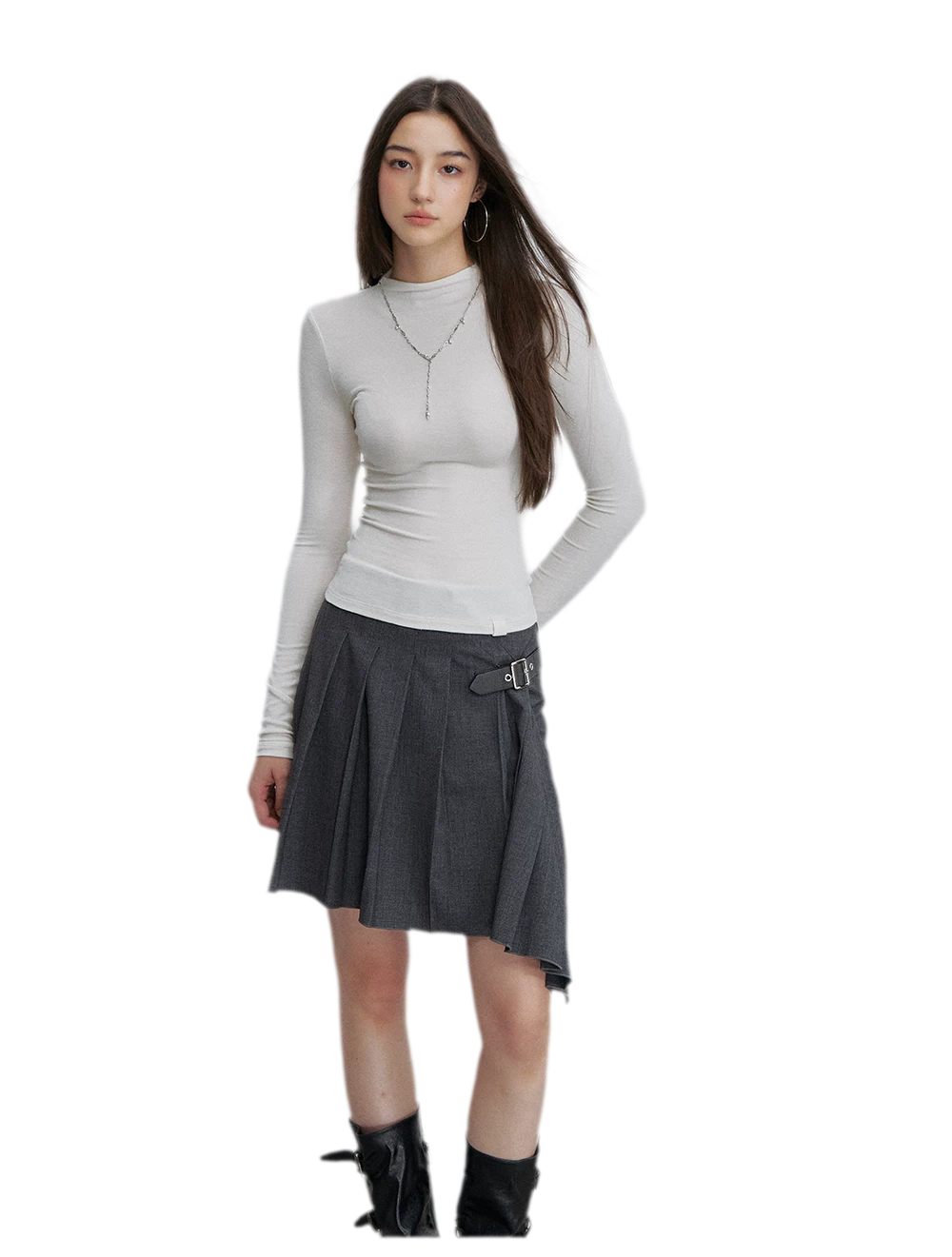 Asymmetric Pleated Strap Skirt