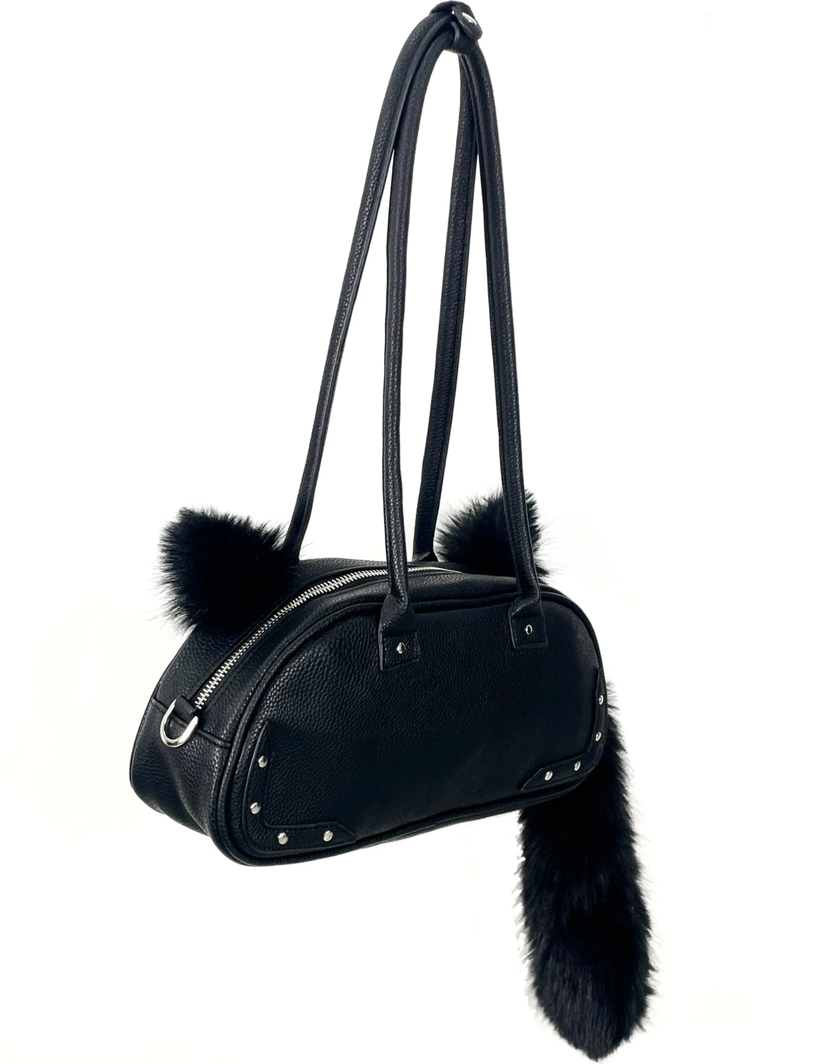 Bolso de mano de piel sintética con pompón de pedrería