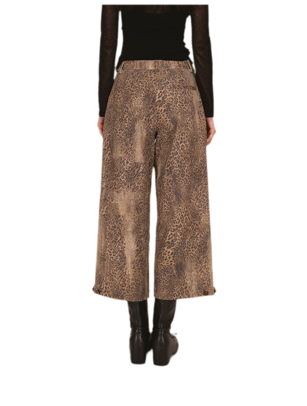 Distressed Leopard Wide-Leg Jeans