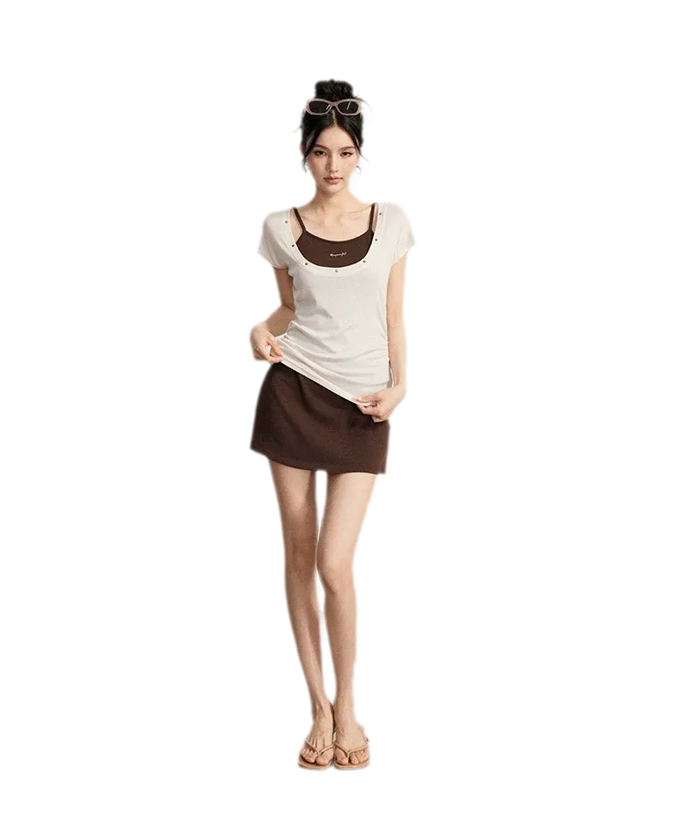 Contrast Strap Dress Set