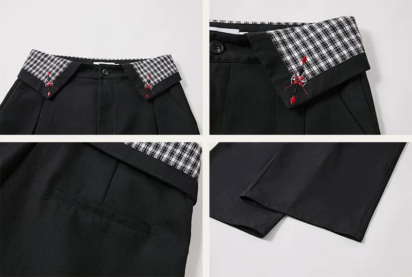 Pleated Houndstooth Wide-Leg Trousers