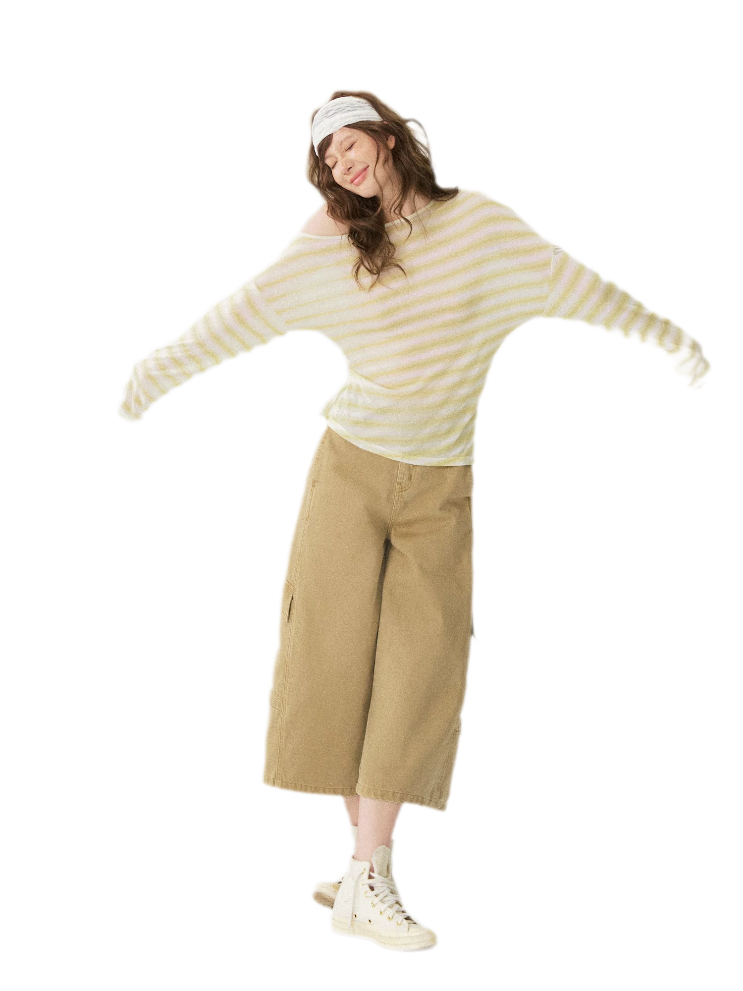 Sheer One-Shoulder Stripe Tee