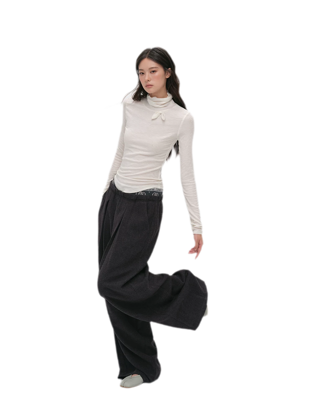 Lyocell Bow High-Neck T-Shirt