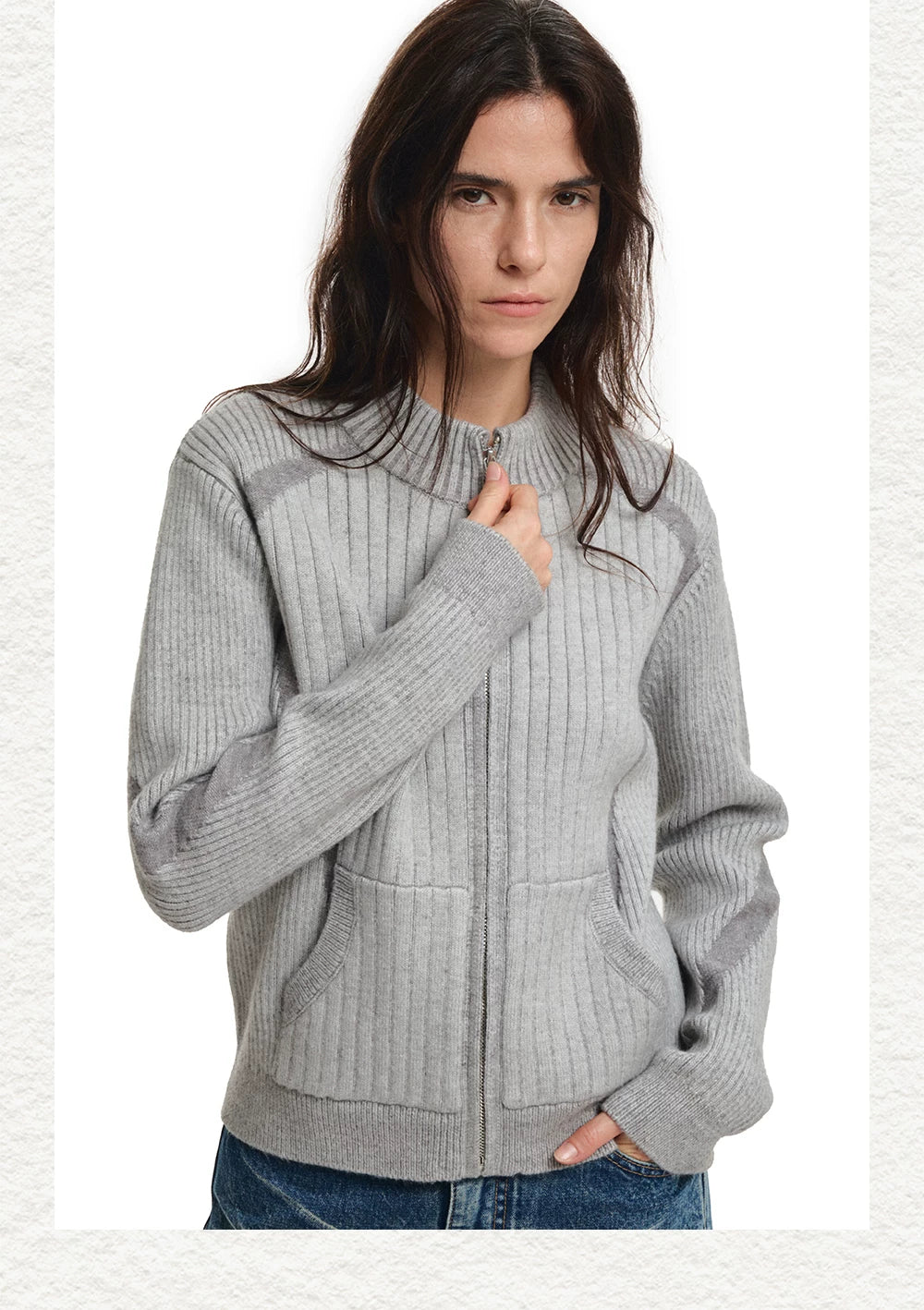 Contrast Jacquard Fitted Knit Cardigan