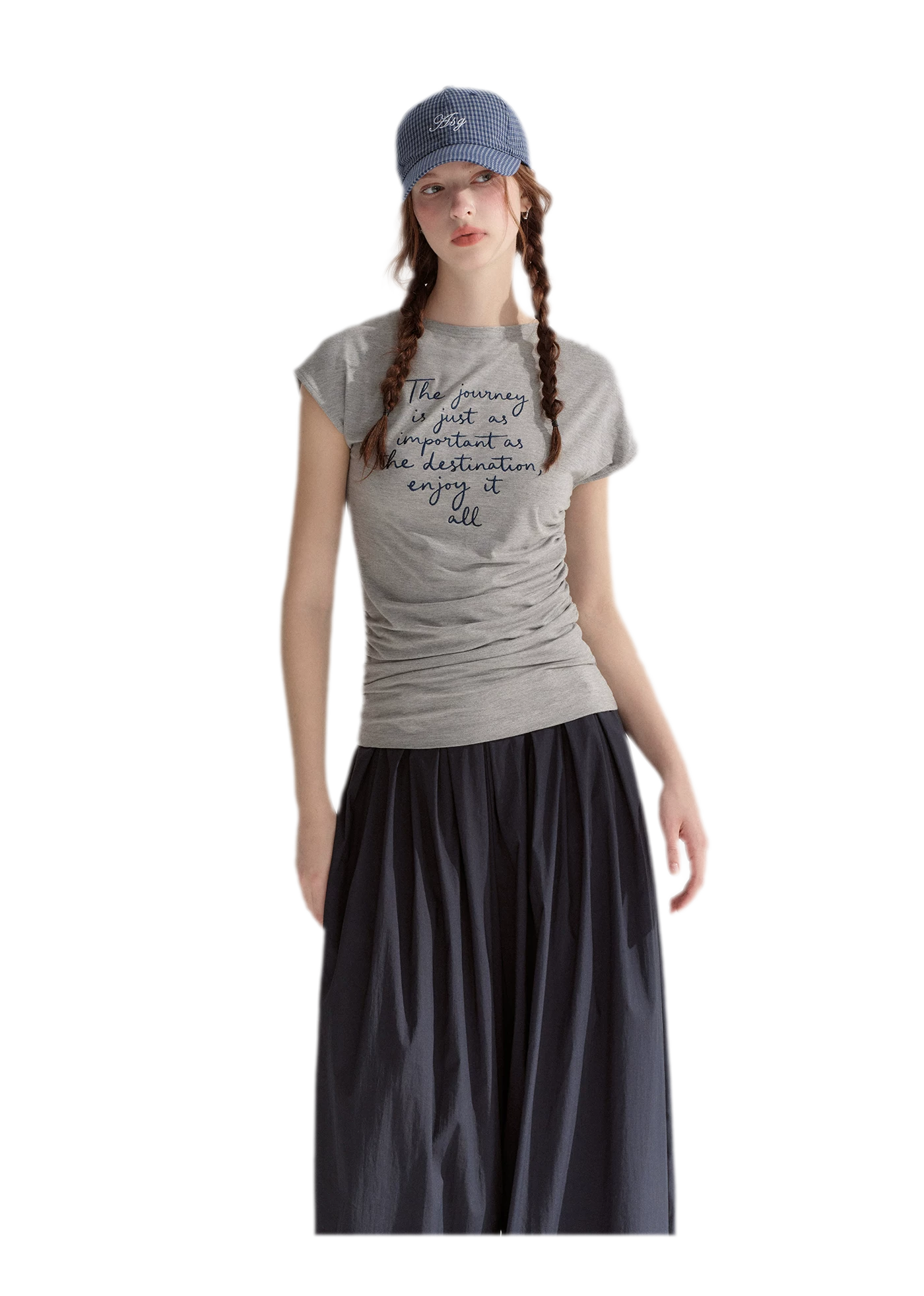Ruched Embroidered Sleeve T-Shirt