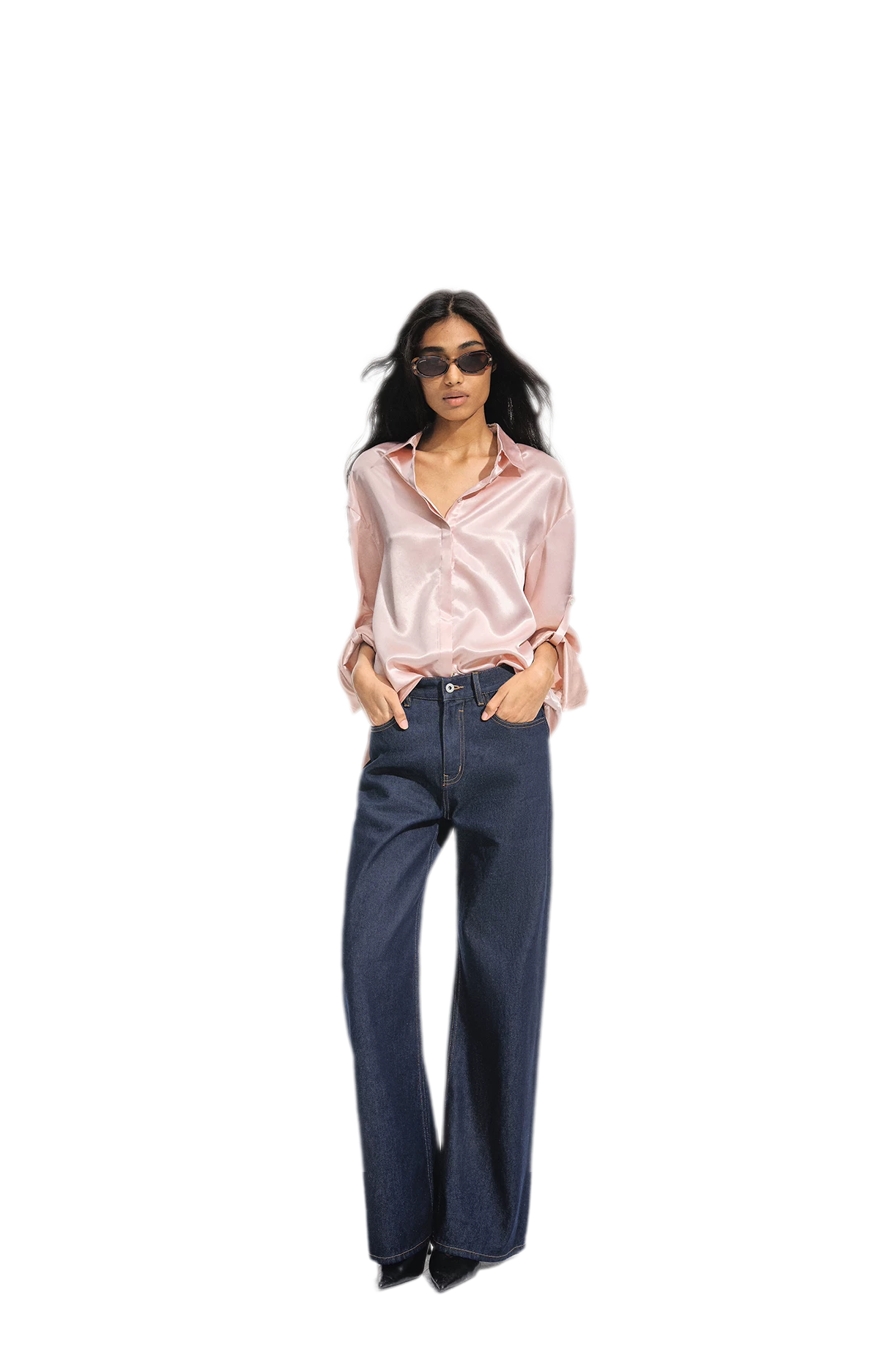 Jeans met contrasterende stiksels en hoge taille