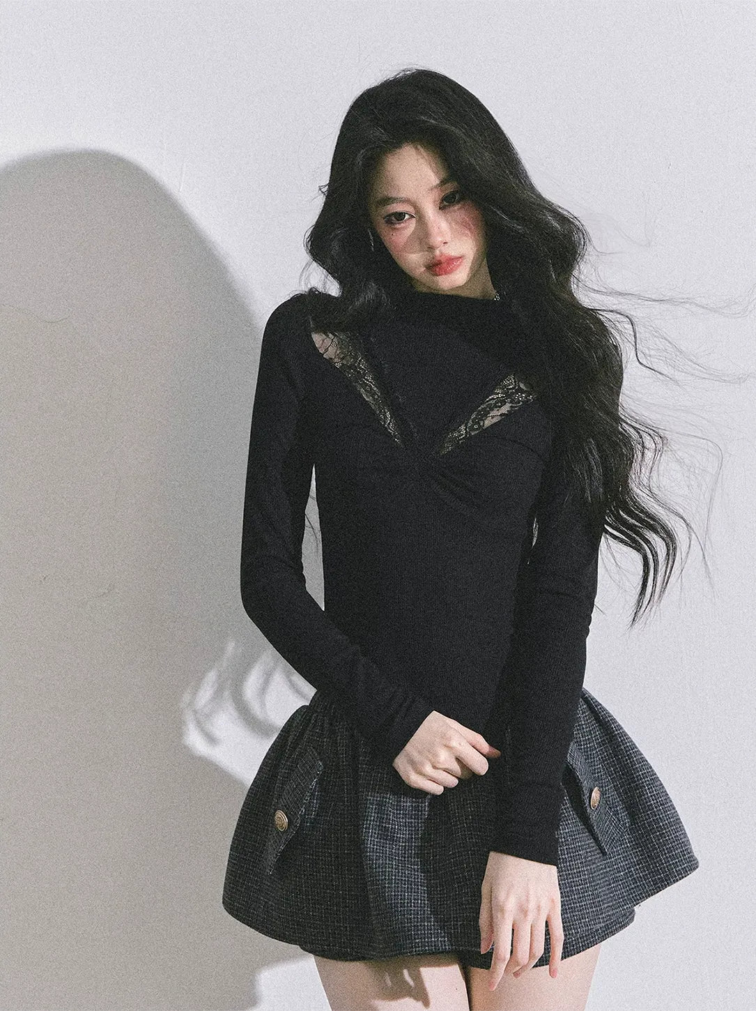 Lace Ruched Slim Fit Top