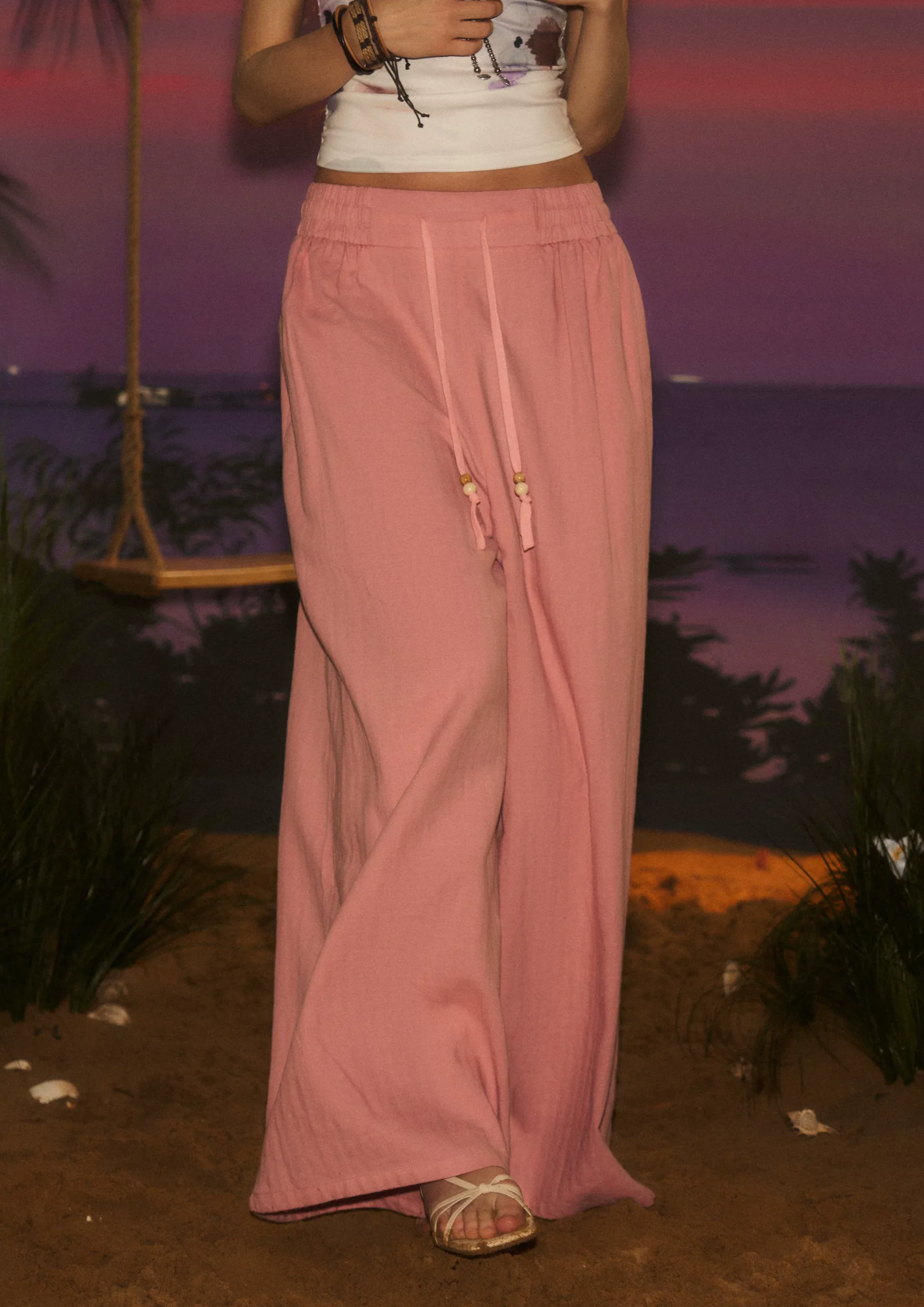 Wide-Leg Drawstring Pants