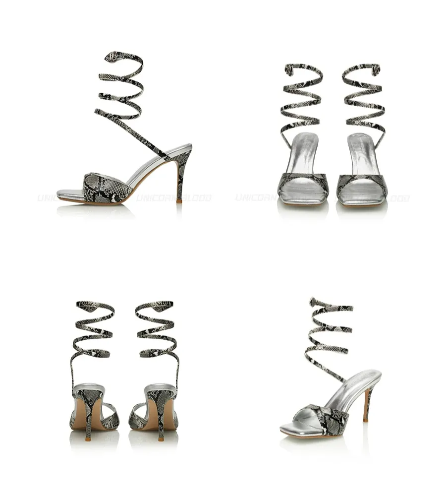 Snake-Embossed Spiral Strap Sandals