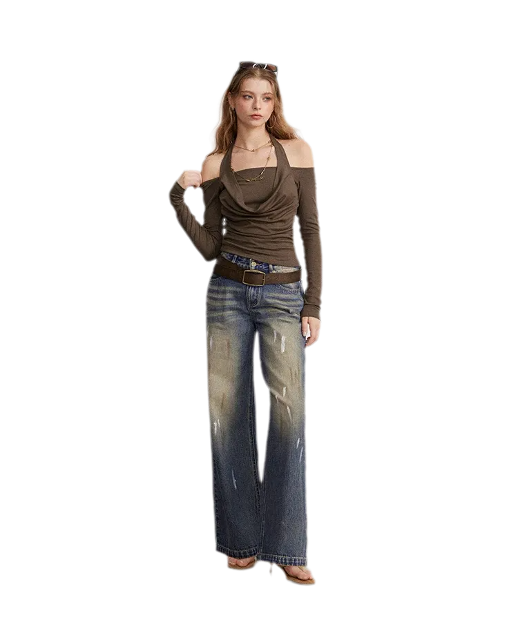 Washed Paint-Splatter Wide-Leg Jeans