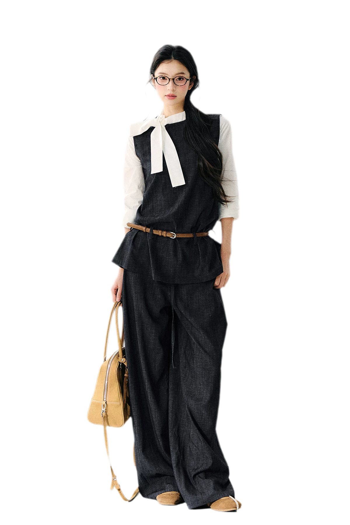 Faux Linen Wide Jeans