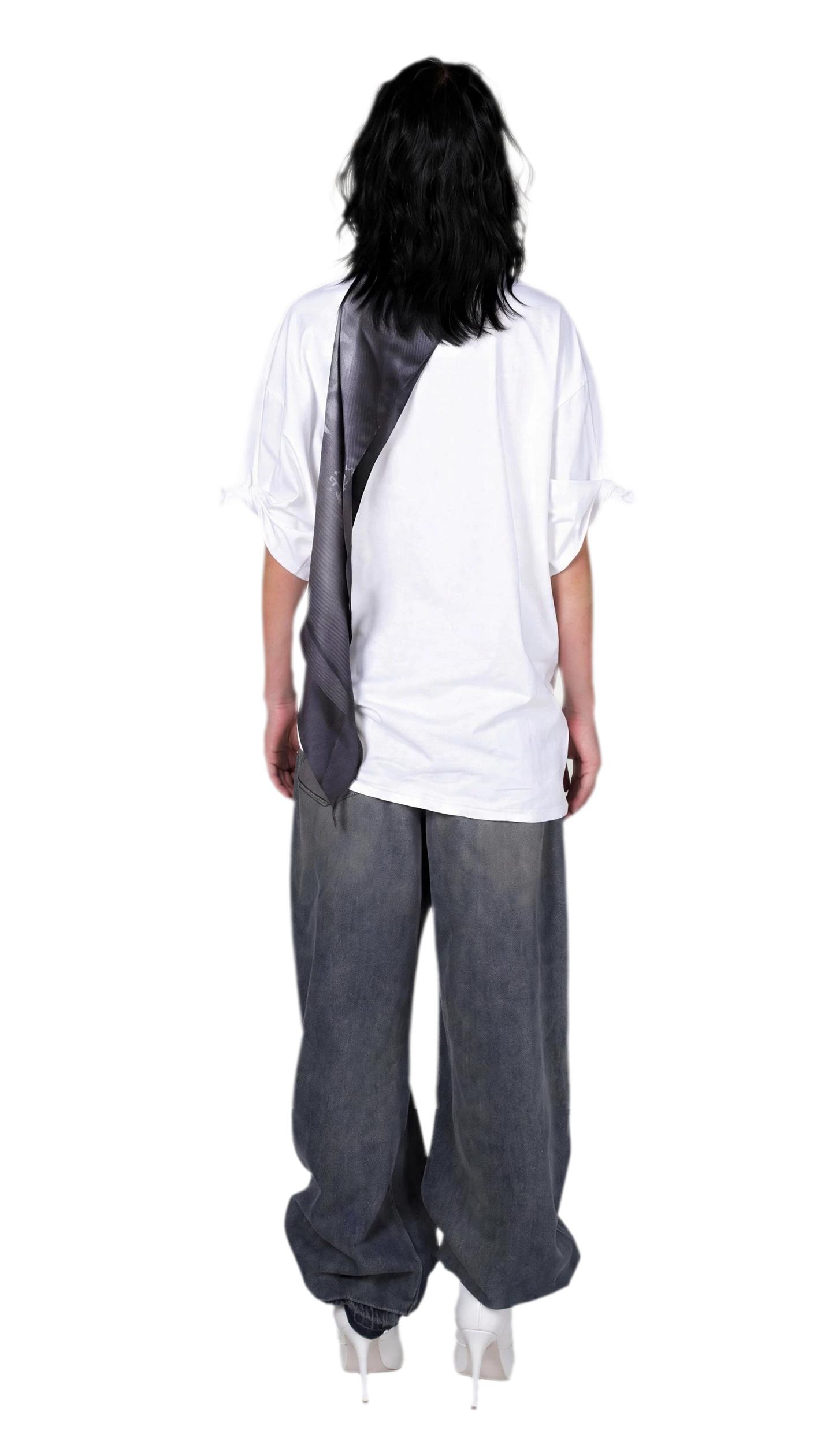 Graphic Scarf Detail Loose T-Shirt