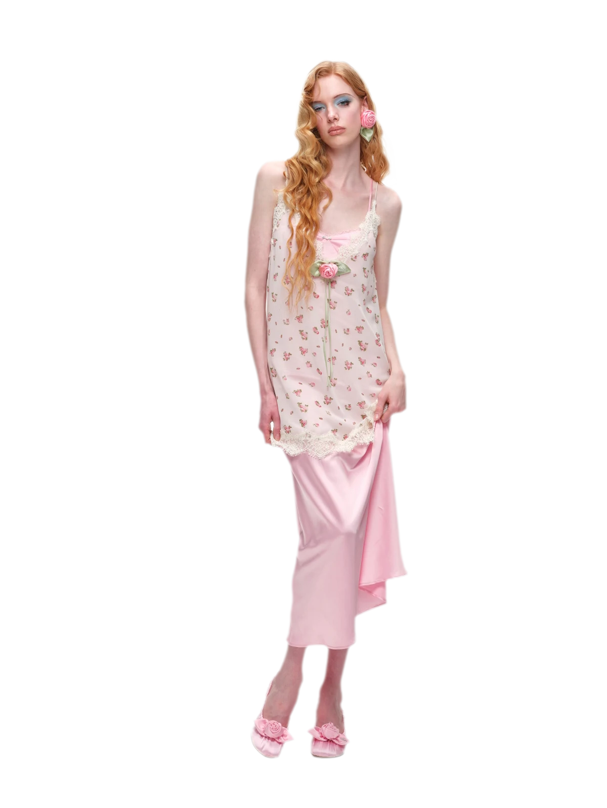 Deep V-Neck Lace Chiffon Satin Dress