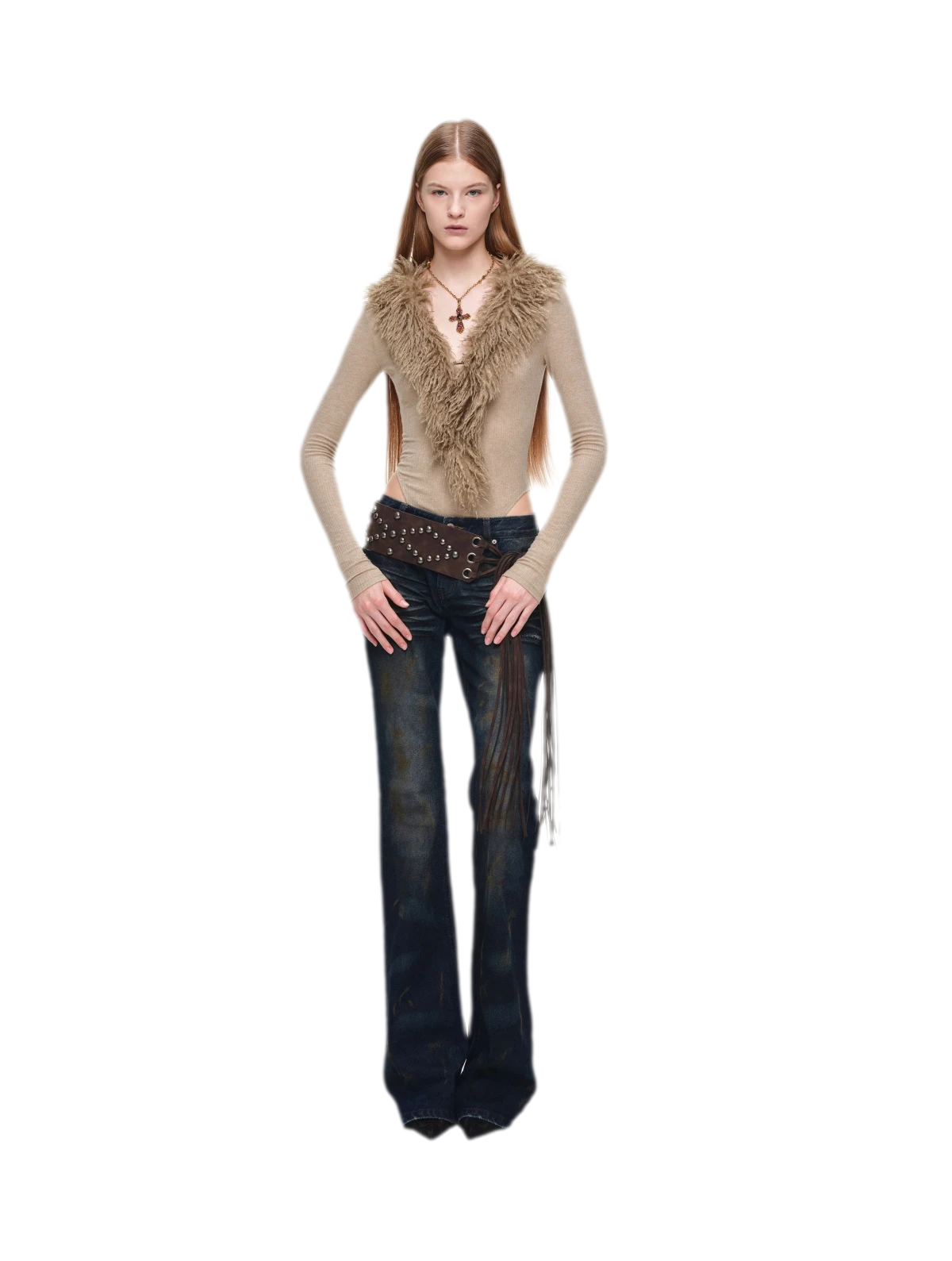 Ceinture de taille en PU à franges et clous
