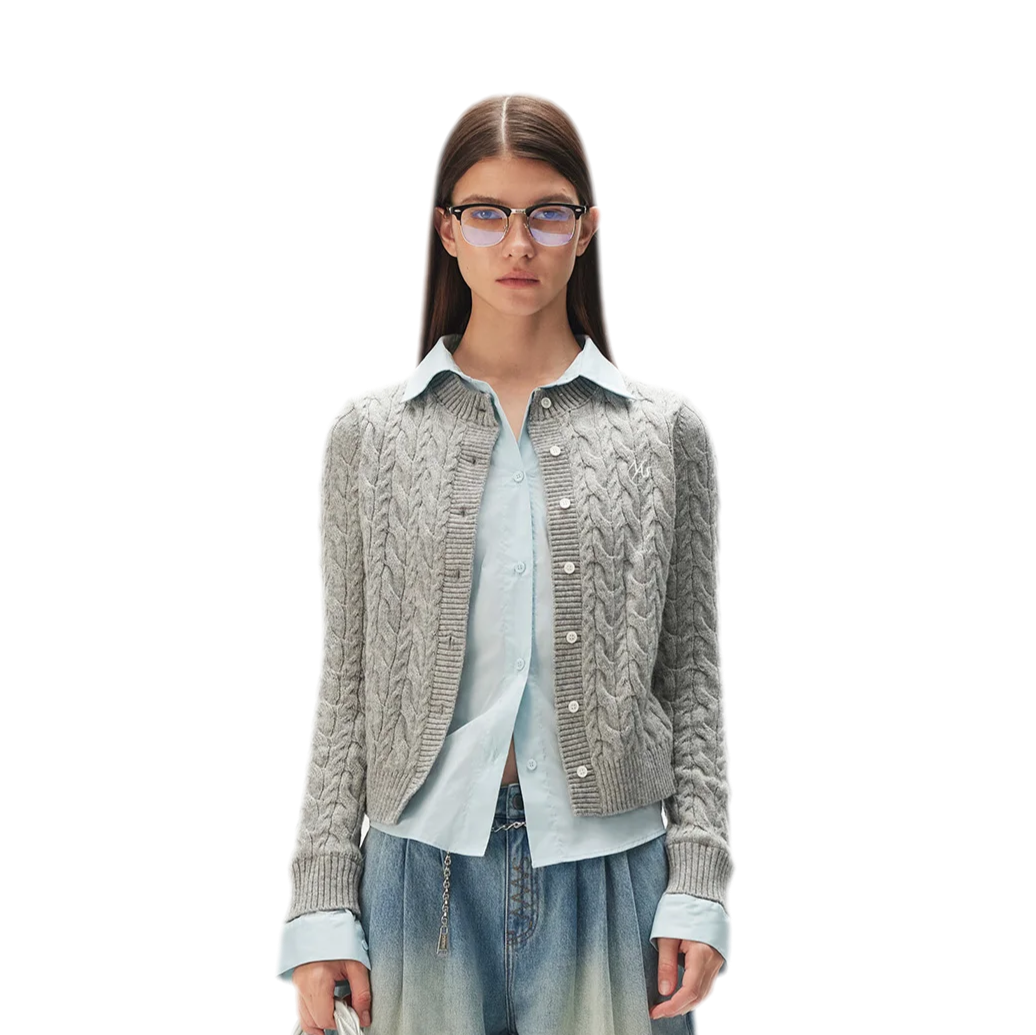 Cable Knit Faux-Layer Cardigan