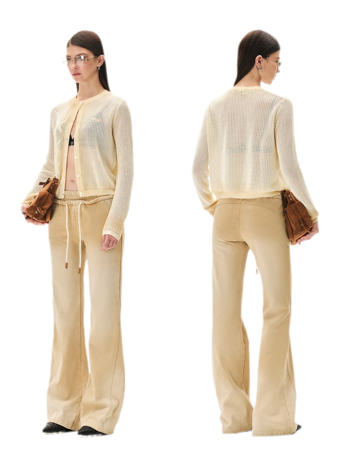 Sand-Washed Faded Straight-Leg Pants