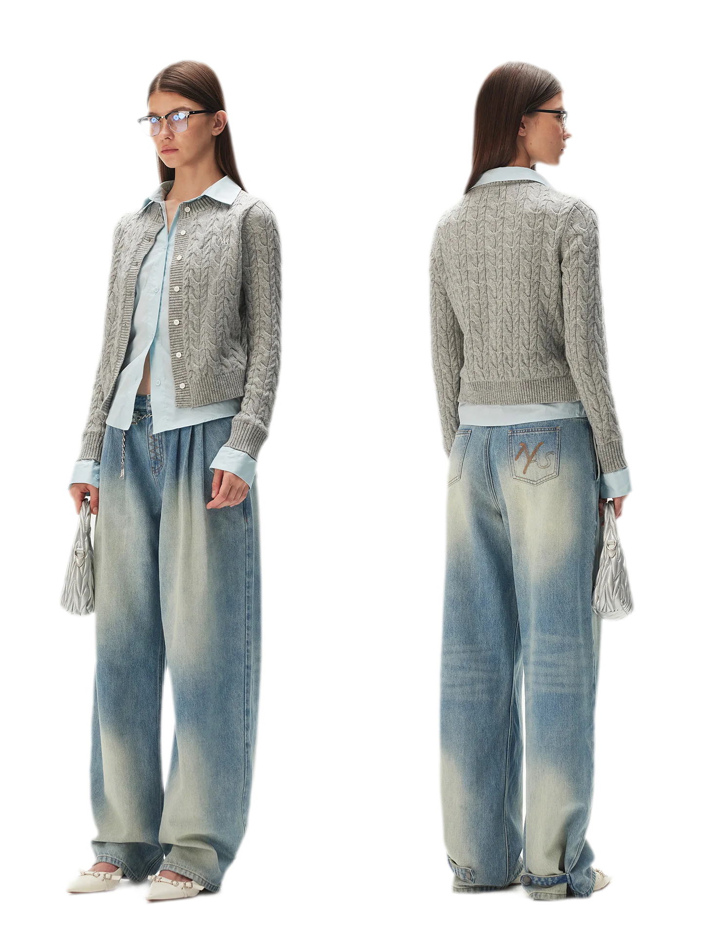 Cable Knit Faux-Layer Cardigan