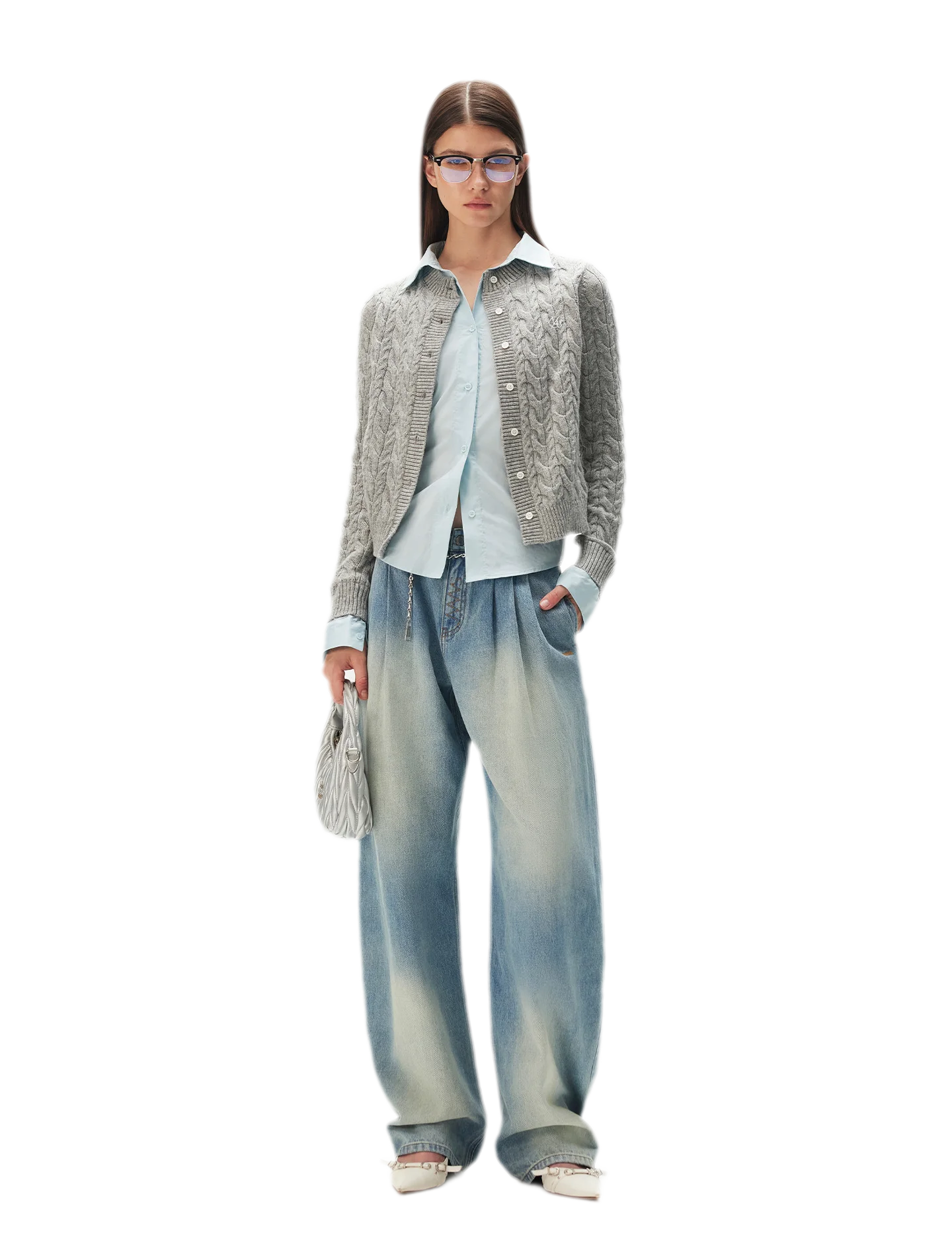 Cable Knit Faux-Layer Cardigan