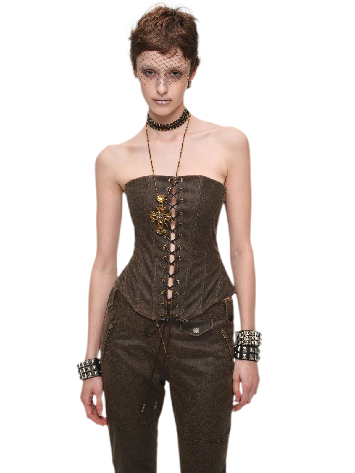 Washed Faux-Leather Corset Belt