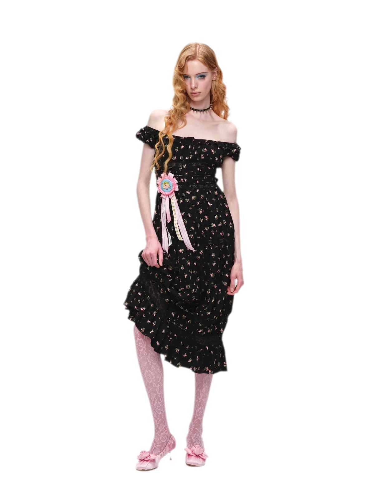 Long Floral Lace Chiffon Dress