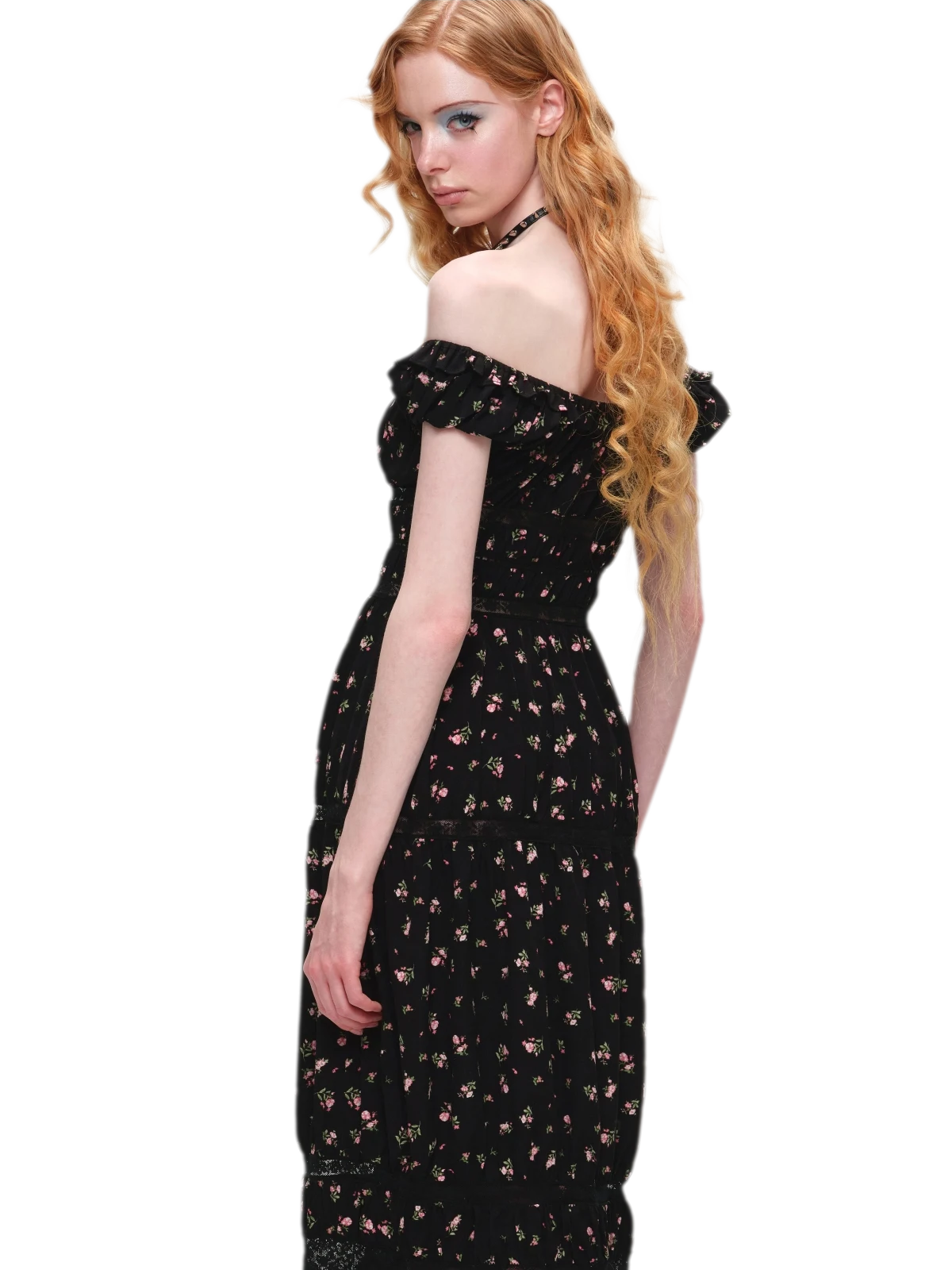 Long Floral Lace Chiffon Dress