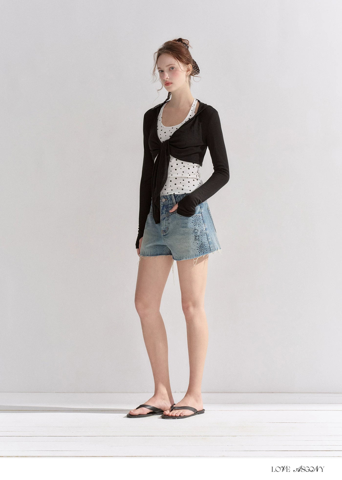 Vintage Washed Blue Rhinestone Denim Shorts