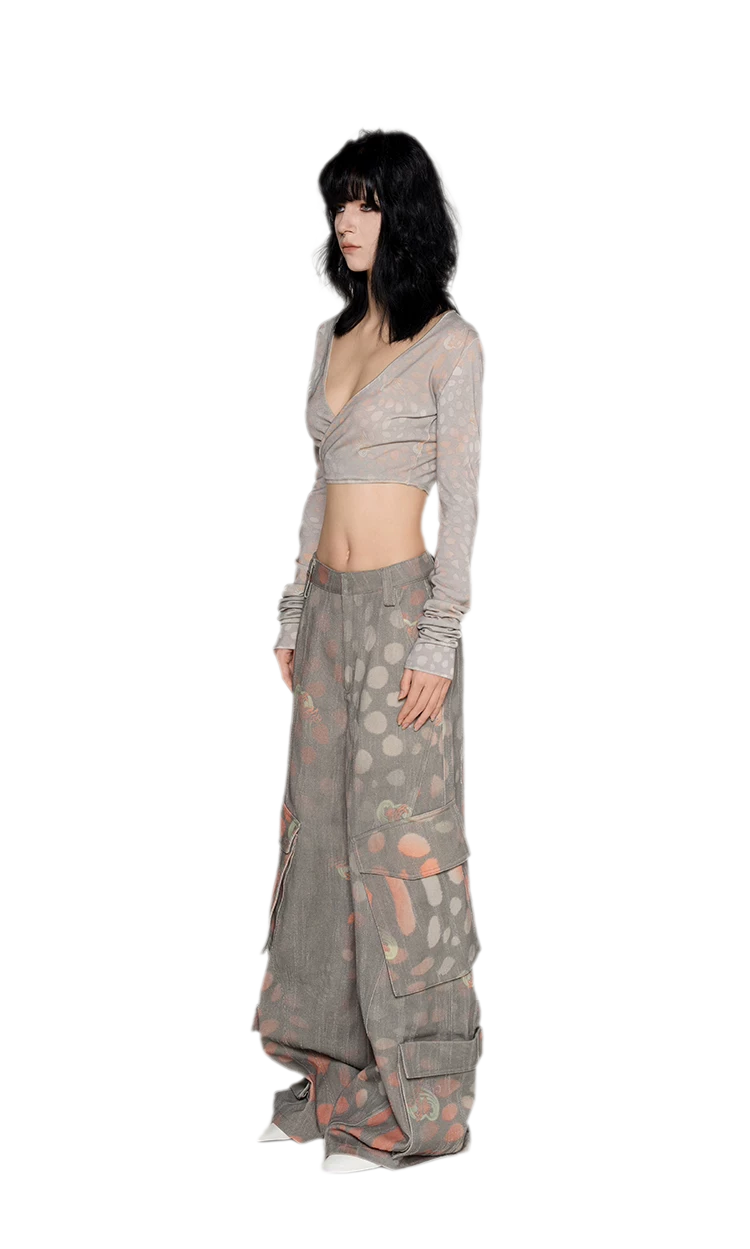 Printed Wide-Leg Cargo Pants