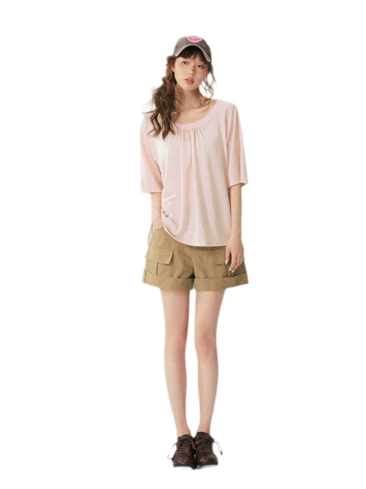 V-Neck Ruched Knit Tee
