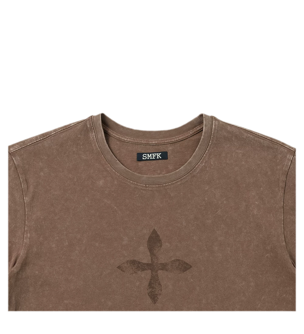 Vintage Washed Cross Embroidered Tee