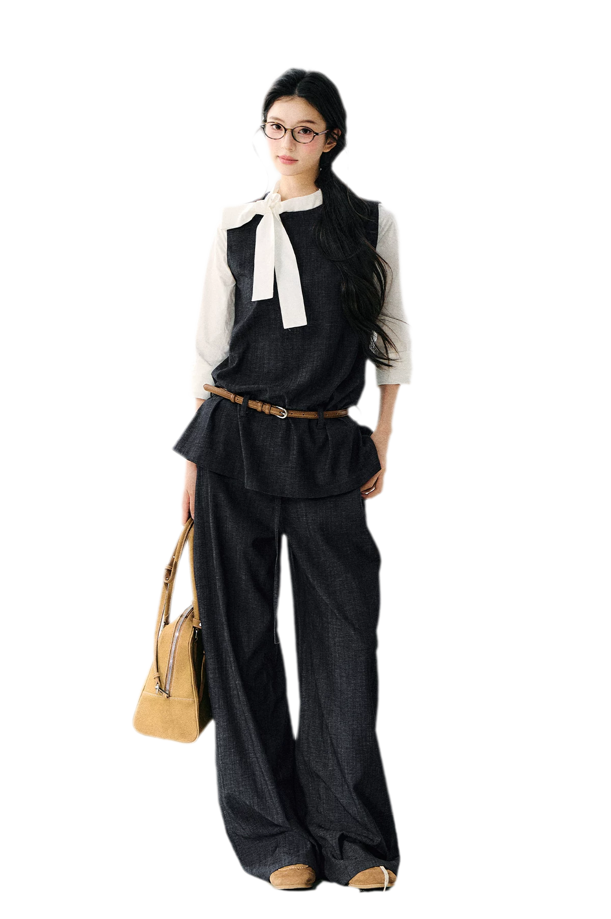 Faux Linen Wide Jeans