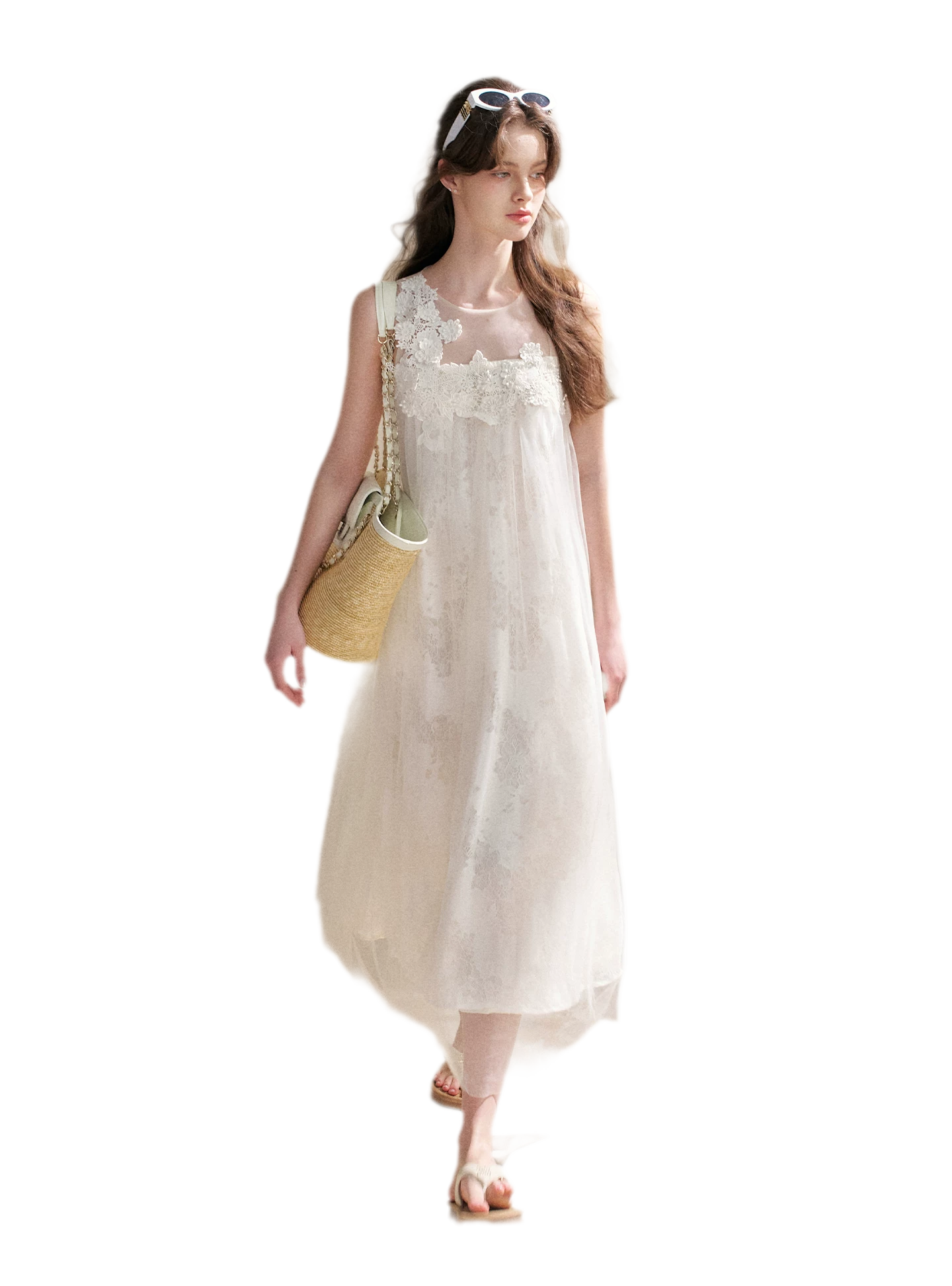 Sleeveless Mesh Lace Dress