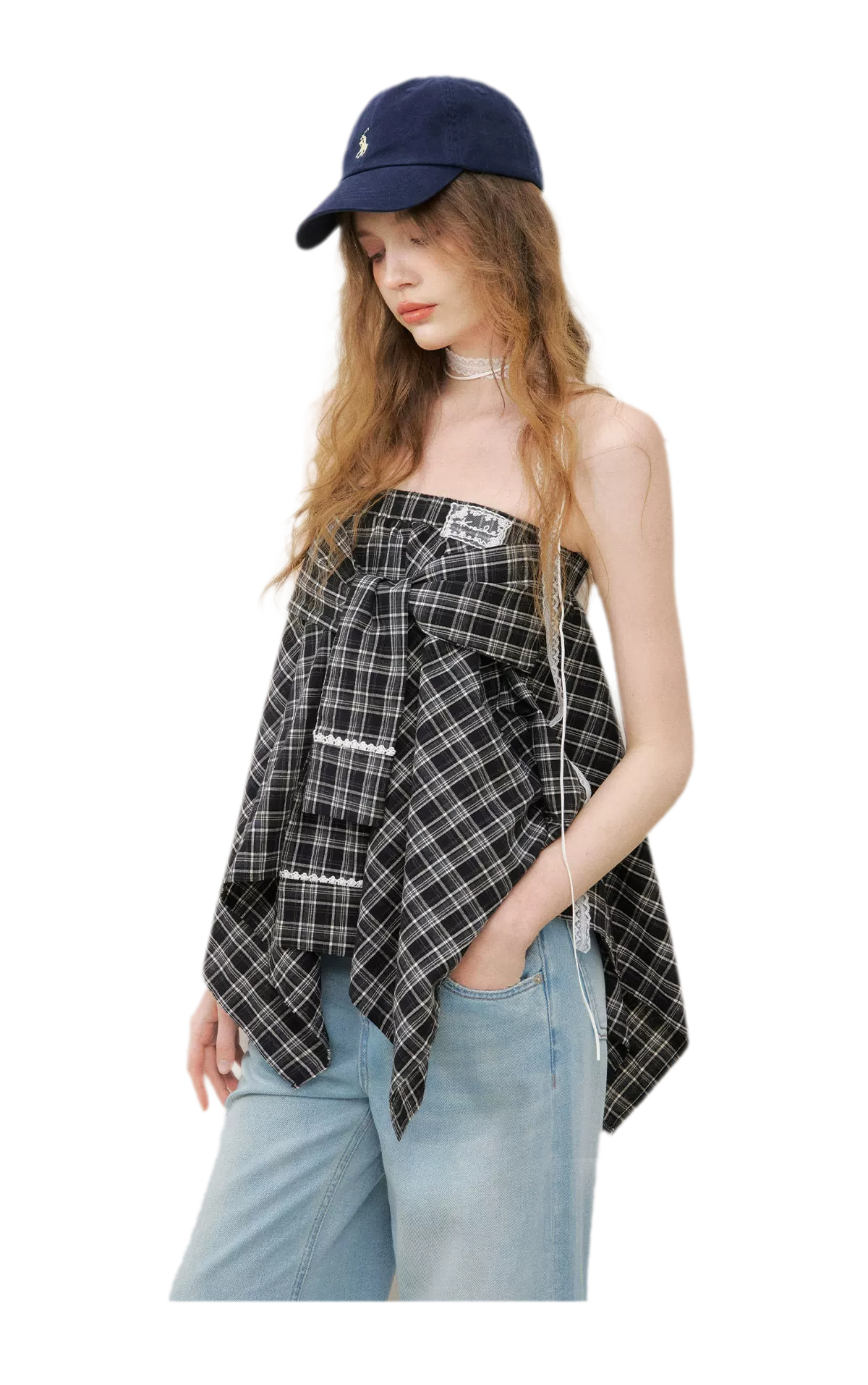 Asymmetric Lace Patchwork Plaid Skirt/Top