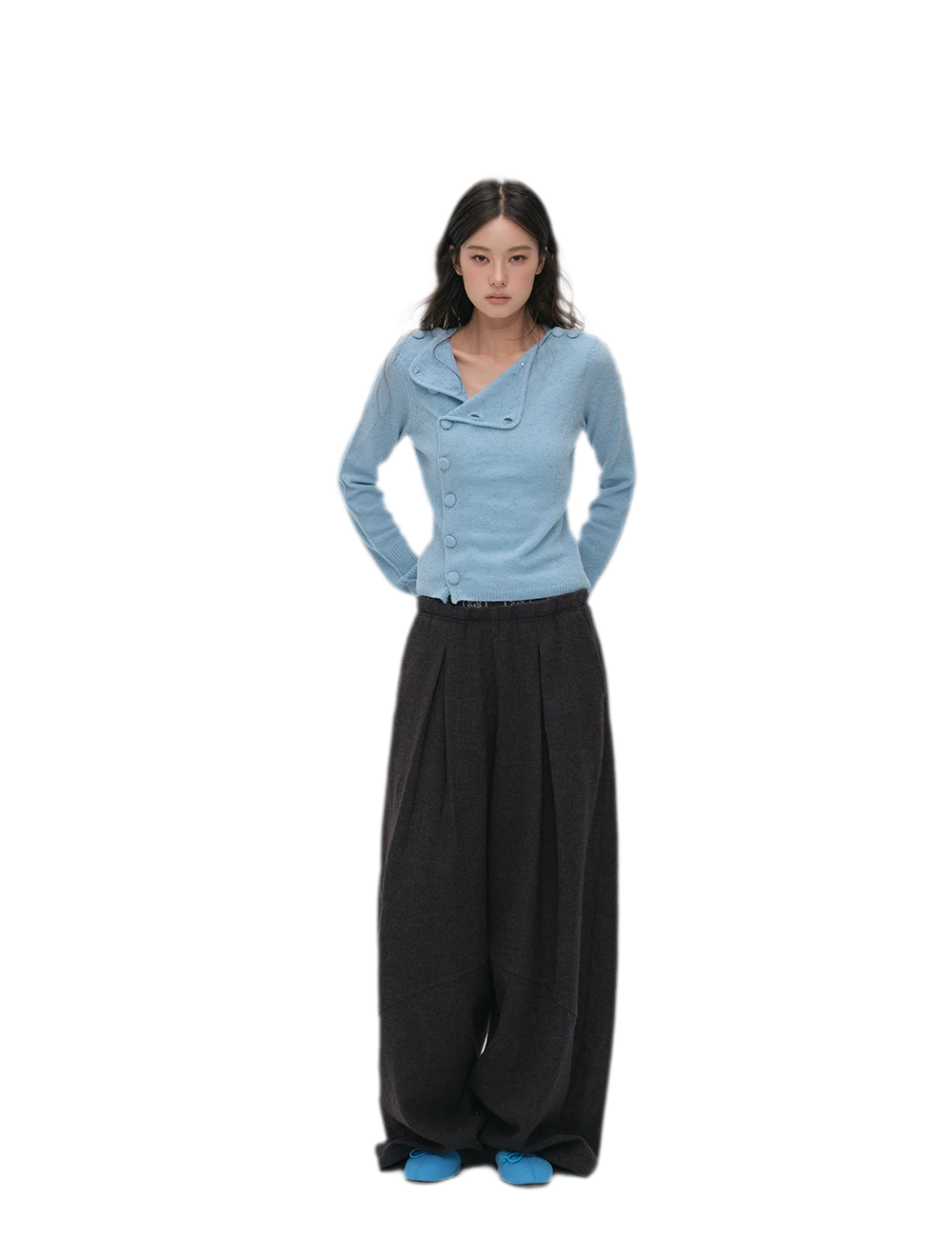 Pleated Contrast Wide-Leg Trousers