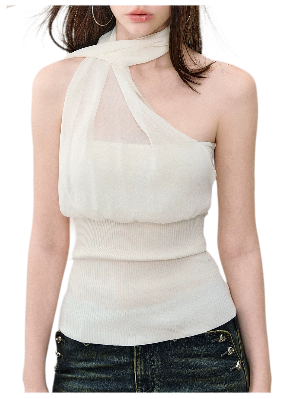 Mesh Scarf-style Tencel Knit Tube Top
