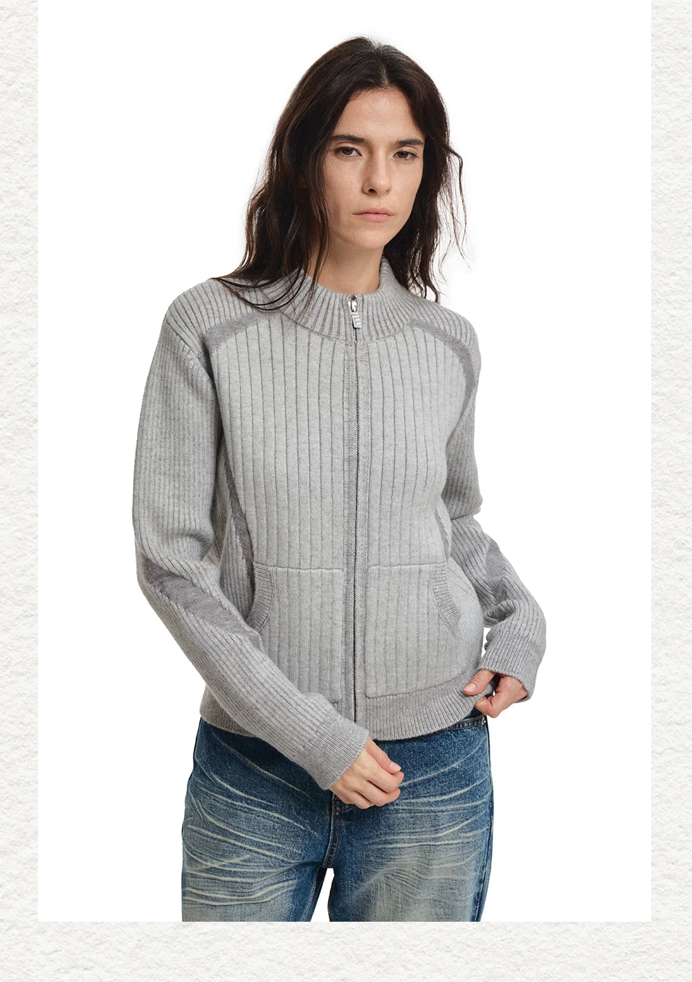 Contrast Jacquard Fitted Knit Cardigan
