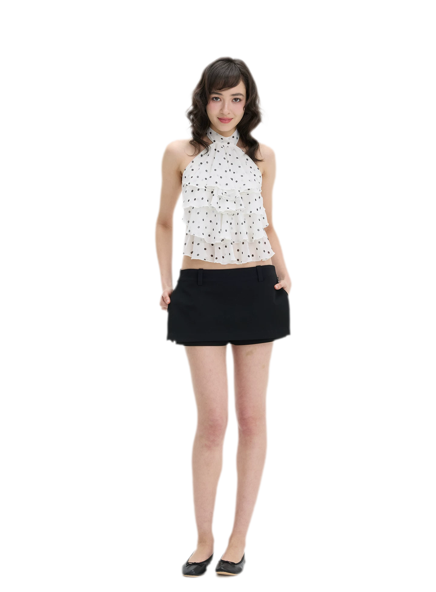 Polka-Dot Ruffle Halter Top