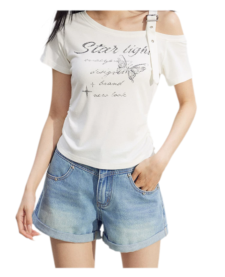 Embroidered Denim Shorts