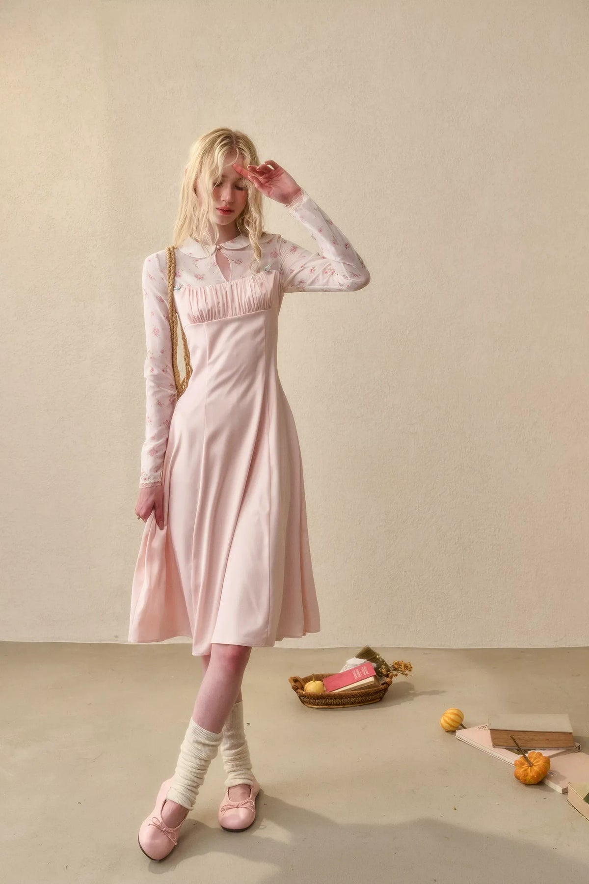 Floral Satin Peter Pan Dress
