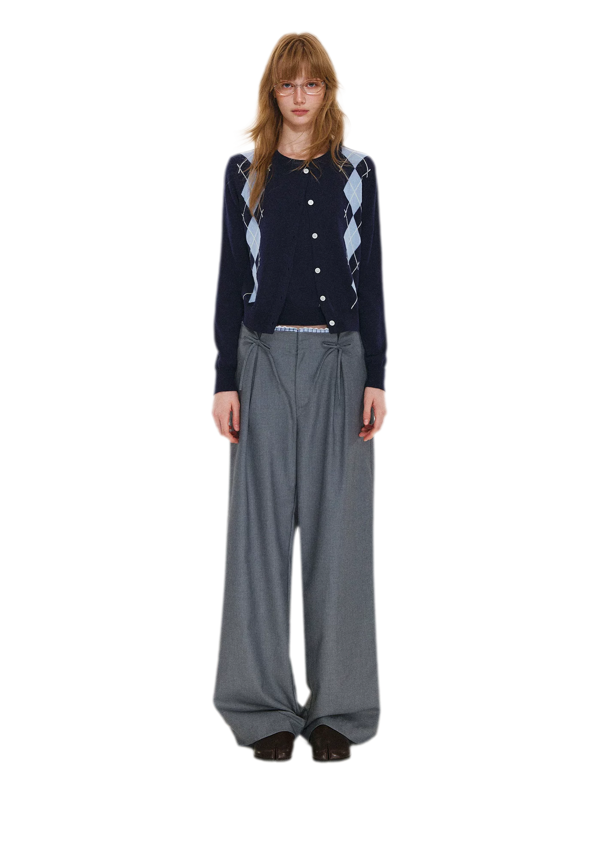 Plaid Lace Waistband Straight Pants
