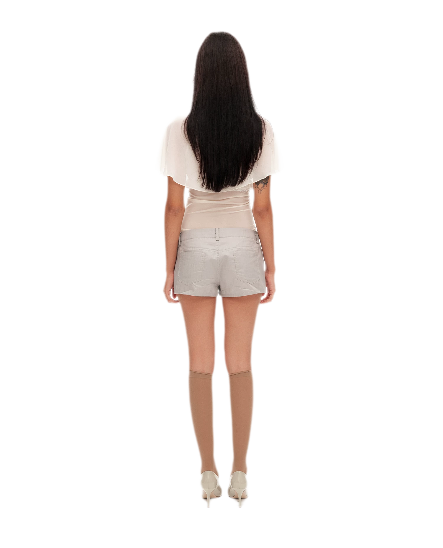 Pleated High-Waisted Double-Breasted Shorts
