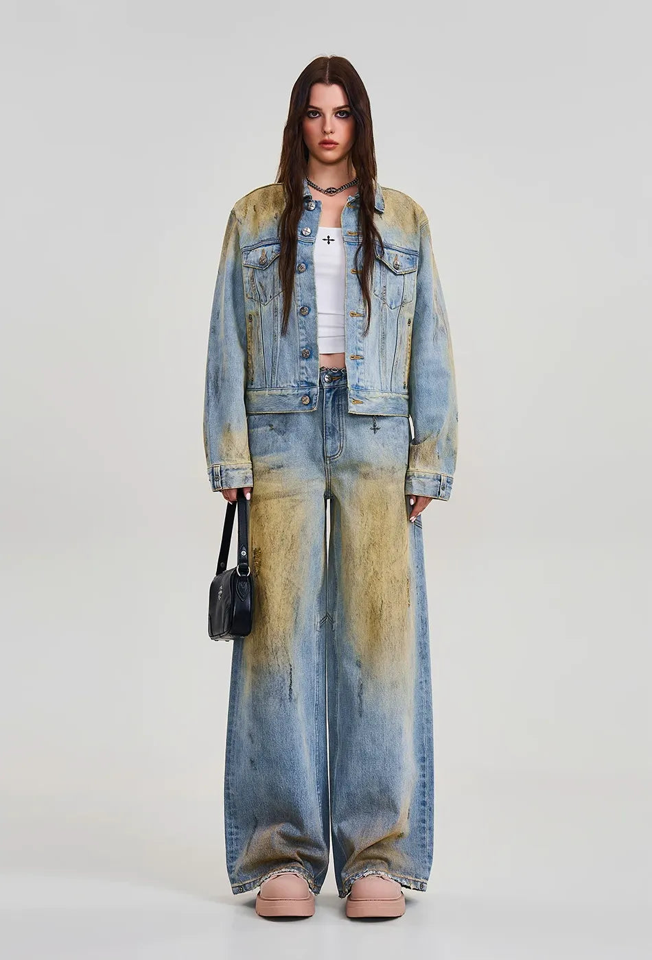 Cross Statue Desert Wide-Leg Jeans
