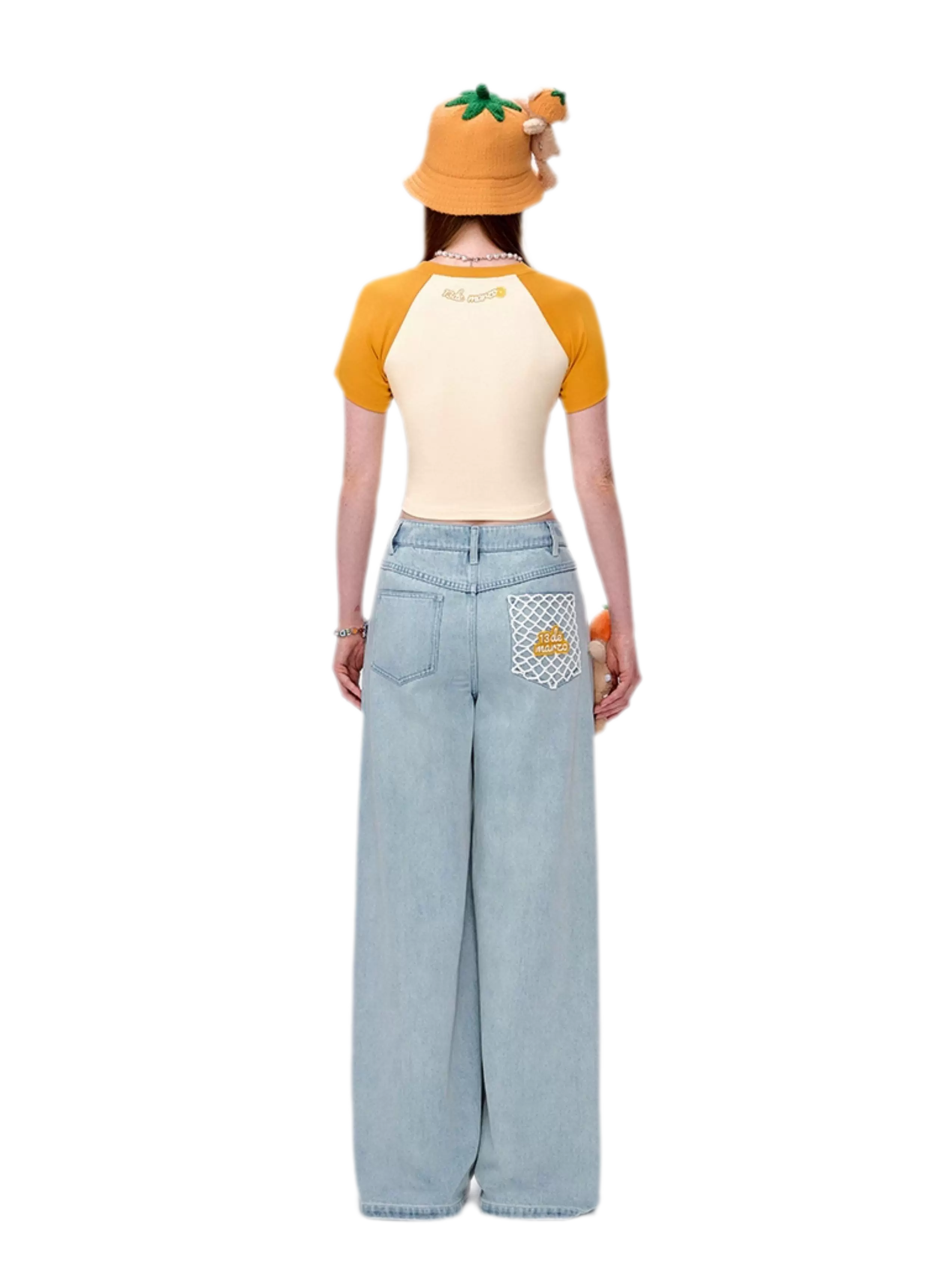 Fruit Embroidered Wide-Leg Pants