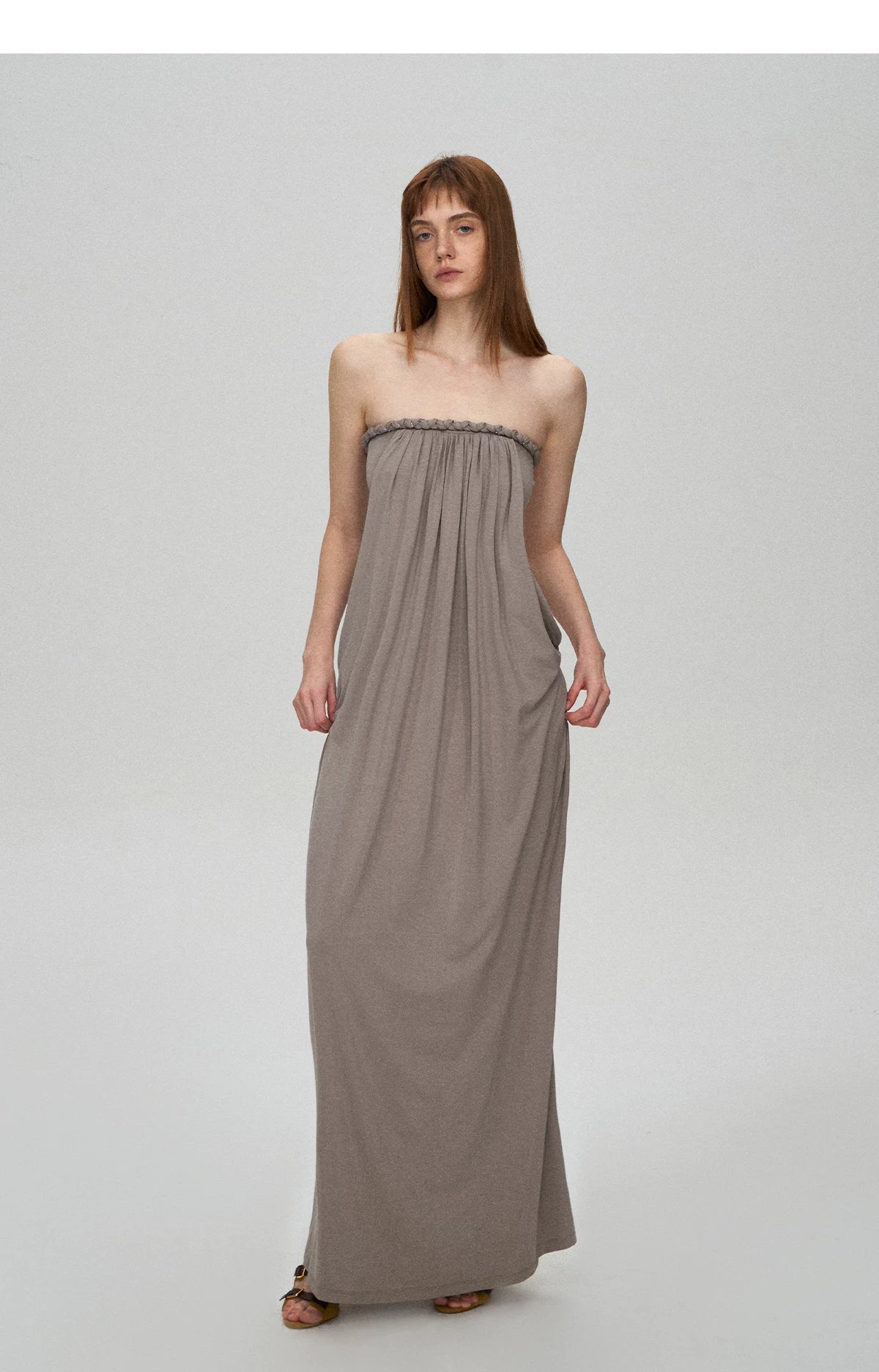 Sculptural 93% Lyocell Pleated Long Dress