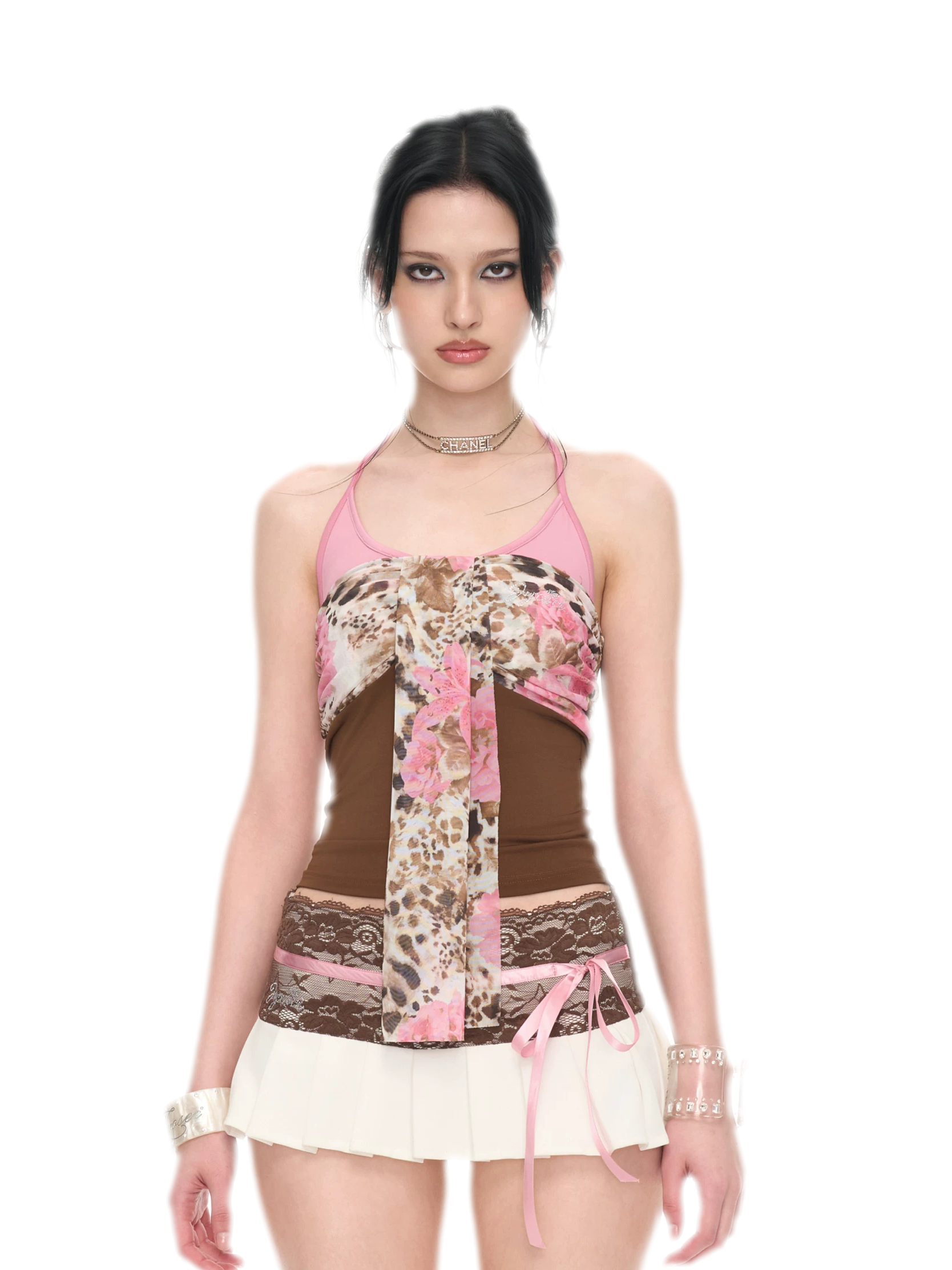Leopard Print Mesh Halter Top