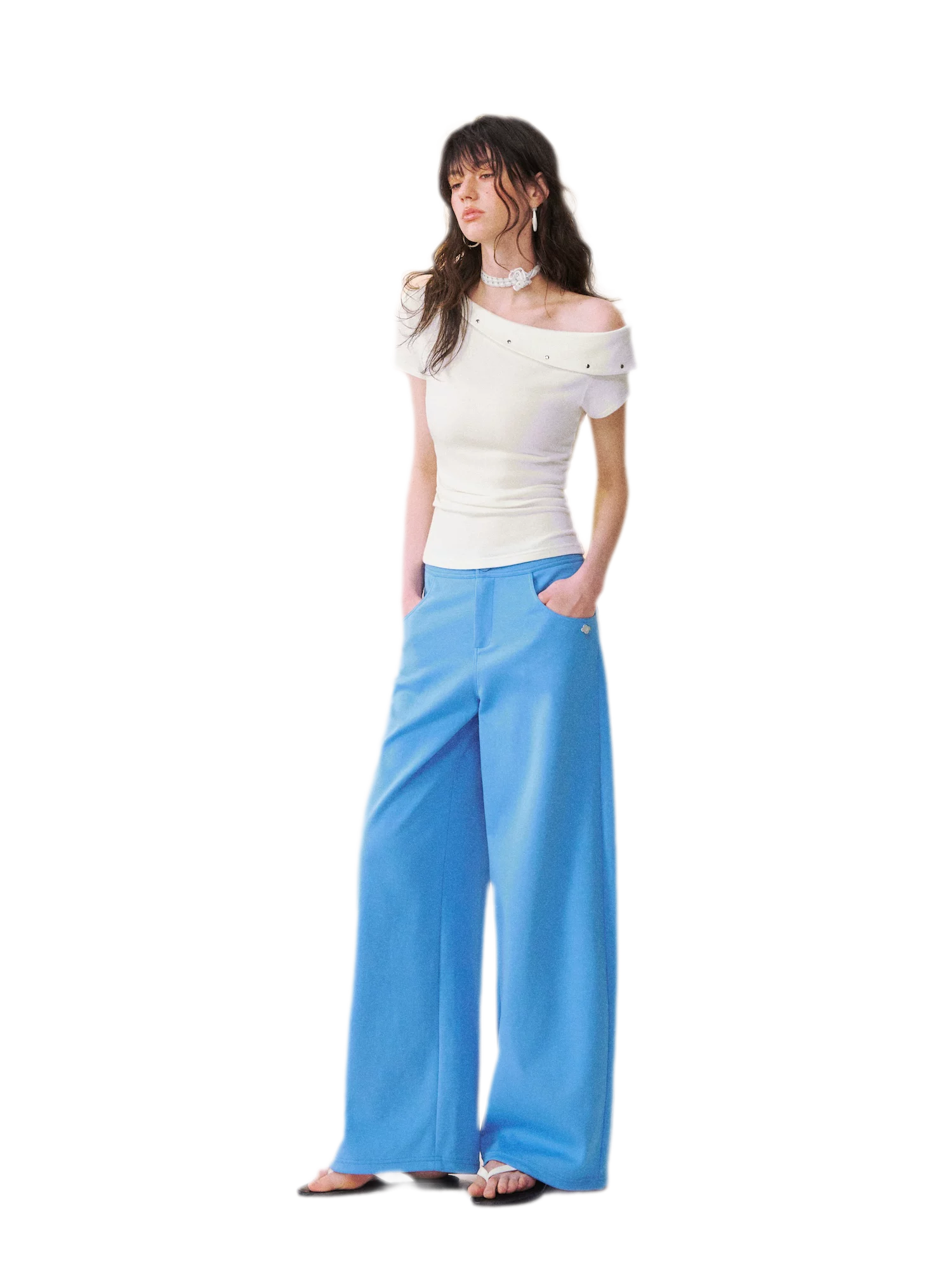 Asymmetric Off-Shoulder Tee Pants Set